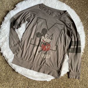Disney Parks Mickey Mouse Top Lightweight Long Sleeve Gray Womens Size XS